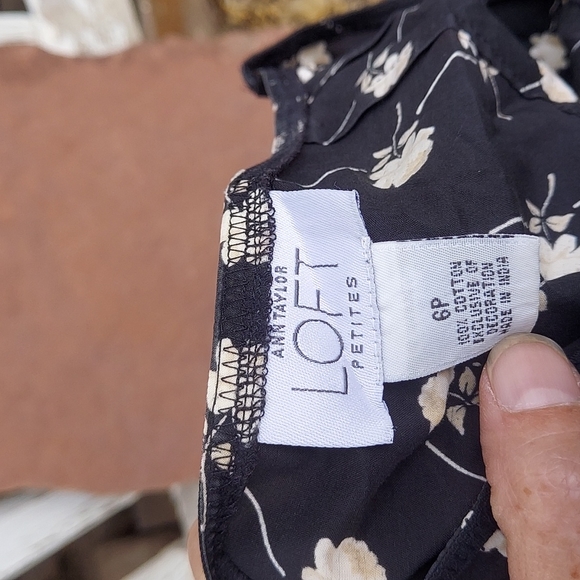 Ann Taylor LOFT Black Floral Midi Skirt With Ruffle Hem - Picture 6 of 6